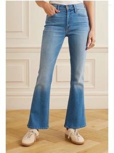 Jeans para mujer Mujeres de cintura alta Denim Pantalones largos Moda Color Sólido Algodón 2024 Principios de primavera Mujer acampanada