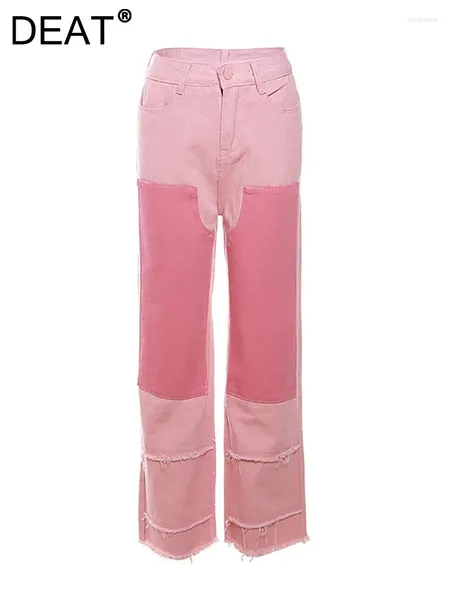 Jeans pour femmes conception de patchs hauts et verts rose verts lâches de la jambe large pantalon de la jambe 2024 mode d'hiver 29L5499