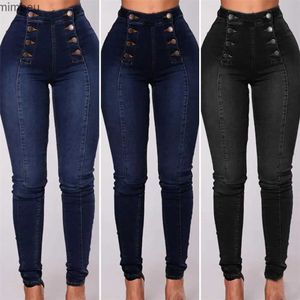 Jeans Femme Femmes taille haute crayon jean Vintage maigre double boutonnage poches Push Up pleine longueur Denim pantalon pantalon femme vêtementsC24318