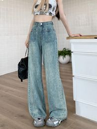 Damesjeans vrouwen hoge taille wijd been voor lange meisjes Harajuku streetwear Design uitgesneden zakken lange denim broek