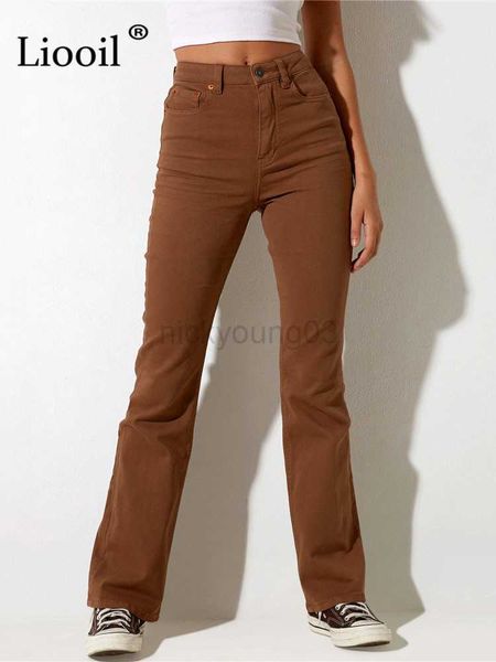 Jeans De Mujer Pantalones Vaqueros Elásticos Marrón De Talle Alto para Mujer Pantalones De Pierna Recta con Bolsillos Ropa De Calle Pantalones Vaqueros De Algodón Flacos Sexy Pantalones Largos