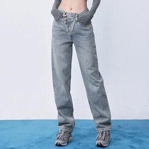 Damesjeans Dames Jean Slabbetjes Dames V-taille Rechte ton Onregelmatig Mooi knoopontwerp Afslanken