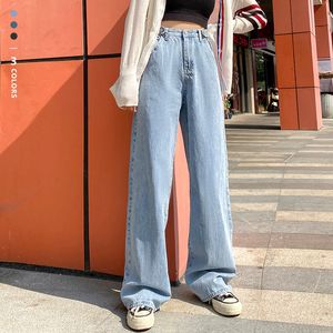Dames jeans dames jeans hoge taille vrije tijd denim broek met wijd been denim kleding blauwe vintage kwaliteit mode Korea los rechte broek 230519
