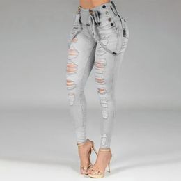 Jeans Femme Femmes Jeans taille haute droite maigre pantalon extensible Streetwear dames trou lavé pansement Denim crayon pantalon pantalon 230211