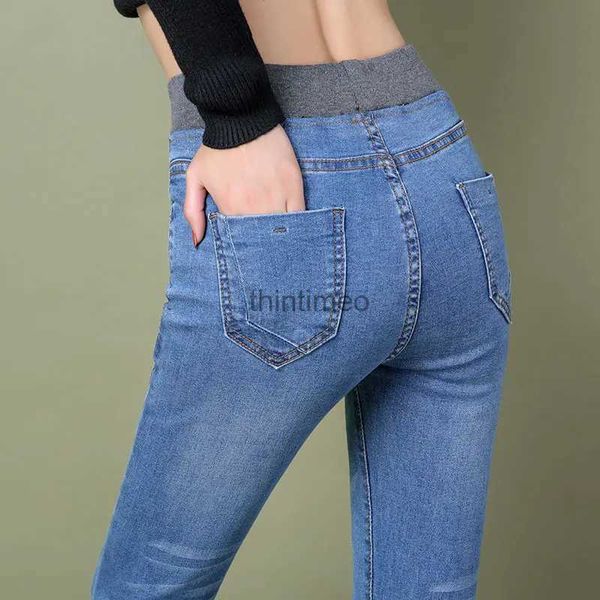 Jeans para mujeres Jeans Jeans Plus Tamaño Casual Alta Cintura Verano Autumn Autumn Stretch Algodón de algodón Pantalones de mezclilla para mujer Blue Black 26-34 YQ231220