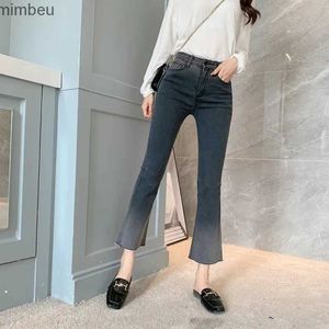 Jeans pour femmes Femmes grande taille jean taille haute mode Flare Denim pantalon Trendyol dégradé bleu pantalon court coréen 2022 nouveaux vêtements d'étéC24318