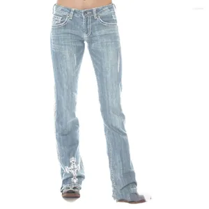 Jeans pour femmes femmes basse taille droite pantalon vintage BAGGY 90S Streetwear pleine longueur Broderie Loose Washed Denim Tablers 6180