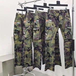 Women's Jeans Women Micro Flared mens Pants Splash Ink Graffiti Horn Retro Deconstructed Stitching Camouflage Couple