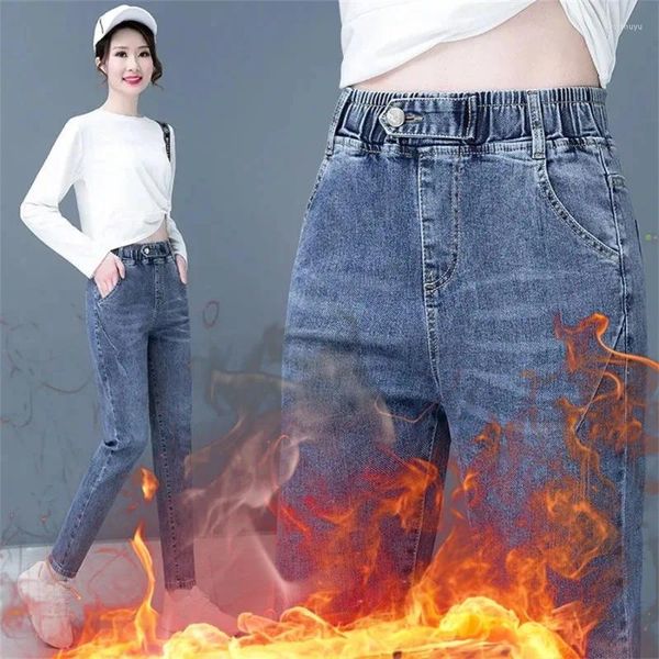 Jeans para mujer Mujeres de gran tamaño 4XL Casual Espesar Invierno Harem Plus Terciopelo Vaqueros Elástico Alto Cintura Denim Pantalón Otoño Cálido Jogger Capris