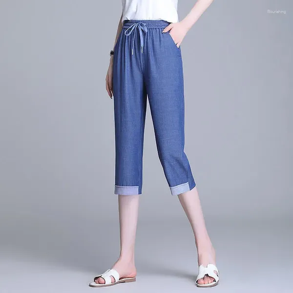 Jeans pour femmes pantalon féminin capris élastique haute taille décontractée lâche mollet mince coulier pantalon enim culottes d'été 3xl maman pour filles