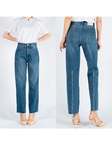 Jeans para mujer Pantalones de mujer Primavera Verano Cintura alta Retro Lavado Azul Recto Calf Top Line Decorado Nueve Puntos 220928