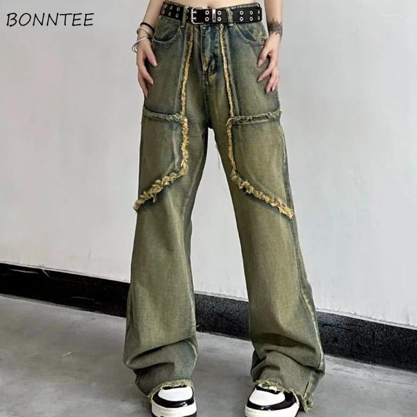 Jeans pour femmes Patchwork Daily Daily Vintage Designer Student Lam Leg High Street Casual Korean Style blanchi confortable Chic lâche