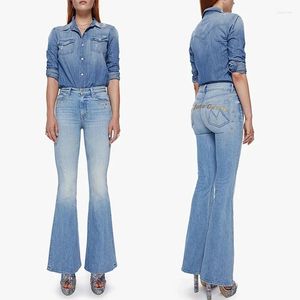 Jeans pour femmes femmes personnalisés uniques pantalons denim imprimés uniques 2024 Fashion Elastic Slim évasé pantalon