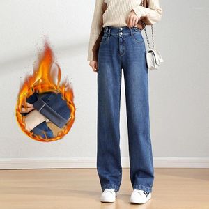 Jeans pour femmes Femmes Peluche Épaissir Chaud Velours Doublure Denim Droite Jambe Large Automne Hiver Ajustement Ample Lavé Plus Taille Oversize