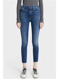 Jeans pour femmes Pocket Embroderie Slim Pantalon de crayon 2024 Printemps Summer Fadies All-Match Elastic Fit Right Fit Denim