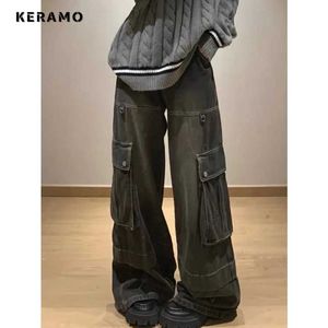 Damesjeans vrouwen retro wide been baggy casual denim broek Harajuku hoge taille losse jeans 2024 zomer esthetische vaste kleurzakken broek 240423