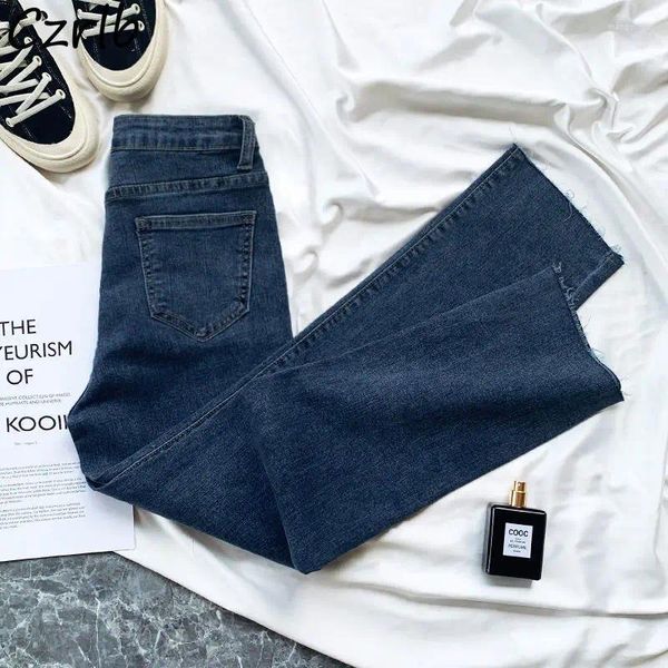 Jeans de mujer Mujeres rasgadas Cintura alta Estilo coreano Moda Moderna Todo-fósforo Señora Estudiantes Sólido Simple Casual Tobillo diario Pantalones BF