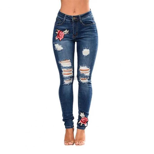 Jeans Femme Femmes déchiré trou jean printemps taille haute Stretch maigre bout à bout levage en détresse Denim femme crayon pantalon mince pantalon 24328