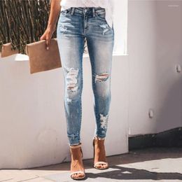 Damen-Jeans, zerrissen, einfarbig, gewaschen, schmale Hose, Y2K-Ästhetik, Streetwear, elastisch, hohe Taille, sexy Pantalones