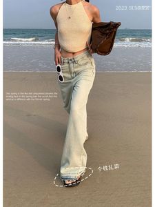 Jeans pour femmes Femmes 2023 Femmes Style japonais et coréen Spring Fashion Spice Girl Design Sense Lace Up Taille haute Jambe large Casual