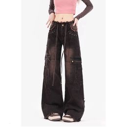 Damesjeans Zwarte jeans voor dames Shabby Effen Straatkleding Hoge taille Amerikaanse Wijde broek Mode Retro Dameswinterbroek 231121