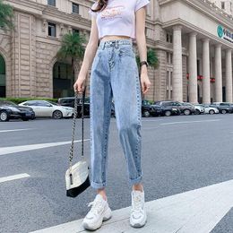Dames jeans dames blauw hoge taille vrouw Koreaanse dames denim harem broek broek losse plus size mom pantalon pour femme