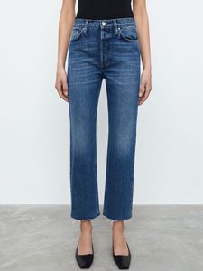 Dames jeans dames casual all-match demin broek lente dame frayed bijgesneden rechte pijpen jeans met rits 230306