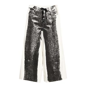 Jeans de créateurs pour femmes Pantalons décontractés pour femmes 23 Printemps / Été Niche À la mode Imprimé en 3D avec taille haute Coupe ample Jambe large