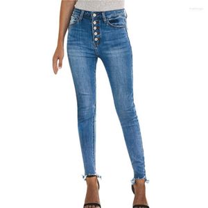 Jeans pour femmes Chamsgend Femmes Hight Taille Taille Bouton Denim 2022 Casual Stretch Slim Pantalon Longueur Ja10