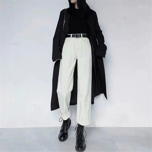 Jeans pour femmes taille haute automne mode femmes beige jambe large pantalon en denim droit harajuku streetwear pantalon décontracté jean