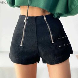 Jeans femininos femininos cintura alta denim shorts sexy shorts magros duplo zíper casual diário estético streetwear plus size preto verão yq240116