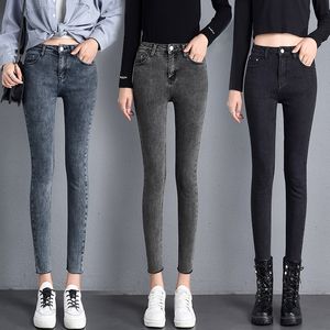 Jeans Femme Taille haute femme couleur unie Stretch Skinny Jeans pantalon mode femme lavé noir gris Slim maman crayon Jean Denim pantalon 230311