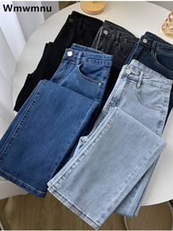 Damesjeans Rechte jeans met hoge taille Lente Vintage Casual Enkellange denim broek Koreaanse Pantalones Street chic Stretch Vaqueros 230417