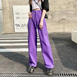 Damesjeans Dames jeans baggy vintage rechte hoge taille Koreaanse mode streetwear casual broek femme wide been paarse moeder denim broek 230222