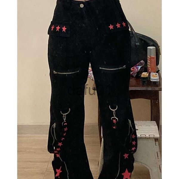 Jeans Femme SUCHCUTE Gothique Bandage Femmes Foncé Académique Taille Basse Pantalon Large Harajuku Vintage Emo Hip Hop Denim Pantalon Punk Style 220830 x0914