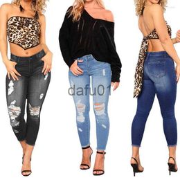 Damesjeans Damesjeans Dames Stretch Ripped Distressed Skinny Denim Aakle-lengte broek Shredded Pancil Slim Jeggings Broek Oversize x0914