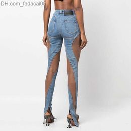 Dames Jeans Dames Jeans Y2k Mode Denim Hoge Taille Spiraal Uitgehold Mesh Cowboy Perspectief Broek Stiksel Spleet 2023 Streetwear 230206 Z230724