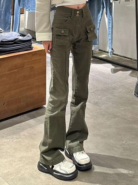 Jeans pour femmes Femmes Multi Pocket Rétro pour femmes en 2023 Militaire Taille haute Slim Cargo Pantalon Y2K