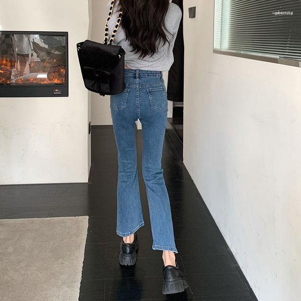 Jeans pour femmes N5076 Slit taille haute pantalon droit jambe large neuvième