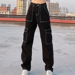 Damesjeans Dames Roslight Women High Taille Pants Slim denim Pocket Trouser Elastische Cargo Pant Girl Fashion Harajuku Style