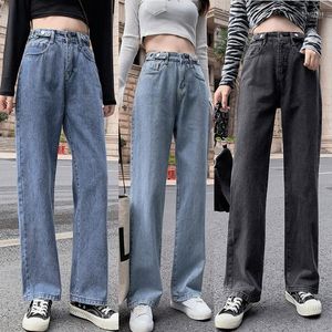 Dames jeans dames lente en herfst retro stijl hoge taille noodlijdende brede been dames straat solide kleur slank rechtop #g3