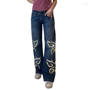 Jeans femme Streetwear femme Vintage Cyber Baggy Flare Jogger femmes Patchwork papillon imprimé Denim pantalons de survêtement Harajuku pantalon