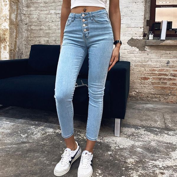 Jeans pour femmes Stretch Stretch High Woon 2022 Skinny Slim Fashion Washered Pantal