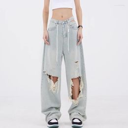 Jeans Femme Femme WCFCX STUDIO Taille haute Femme Y2K Ripped Vintage Streetwear Baggy Pantalon longueur au sol Femme