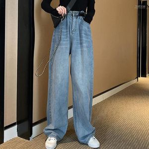Jeans pour femmes Femmes Large Jambe Femmes Ajustable Taille Haute Denim Pantalon 80s Style Vintage Boyfriend Harajuku Pantalon Coréen Droit
