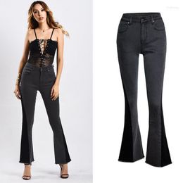 Jeans pour femmes Femmes Femmes Coton Bell Bas Haute Élastique Push Up Hip Lift Slim Fit Denim Pantalon Femmes Noir Patchwork Jean Lâche