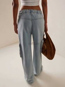 Jeans pour femmes Y2K Denim Pantalon Bleu Ciel Baggy Jambe Large Jeans avec Multi Poches 24328