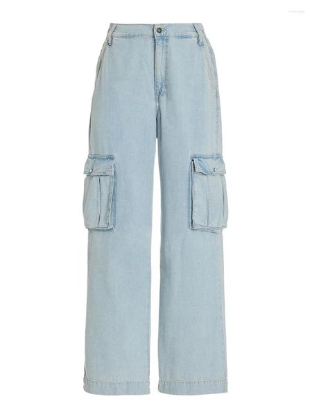 Jeans pour femmes Femmes S Y2K Denim Pantalon Sky Blue Baggy Wide Leg avec poches multiples