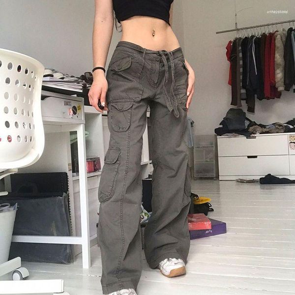 Jeans femmes femmes Y2K High Street Denim Cargo pantalon femmes grande poche mince femme taille droite Vintage décontracté dame Baggy pantalon