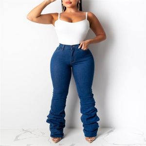 Jeans pour femmes femmes Scrunchy bleu tas plissé automne hiver Styles de mode taille haute poches Skinny Denim pantalon grande taille 2XL